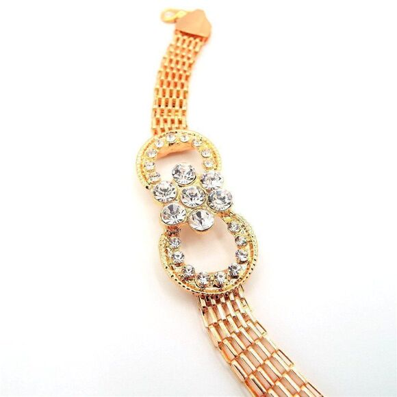 Yellow Gold with Diamond Crystal Flower and Double Circle Adjustable Bracelet - Picture 7 of 11